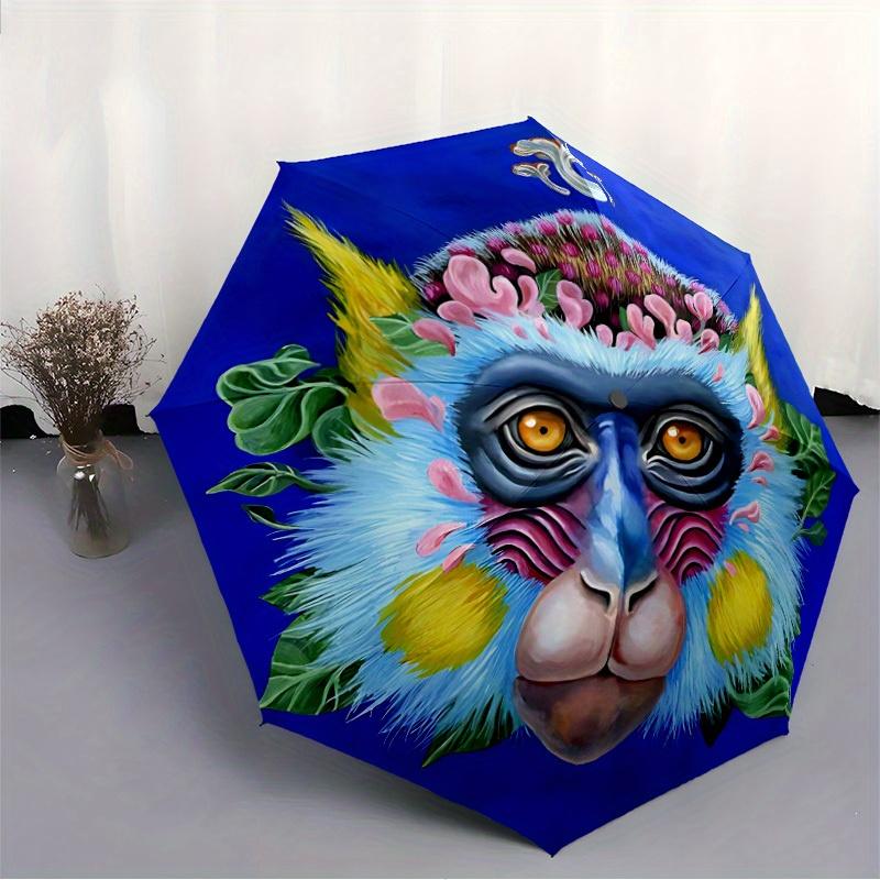 1pc Monkey Face Artwork Automatic Open/close Folding Umbrella, Compact Portable Travel Umbrella, Durable Construction yy250809120