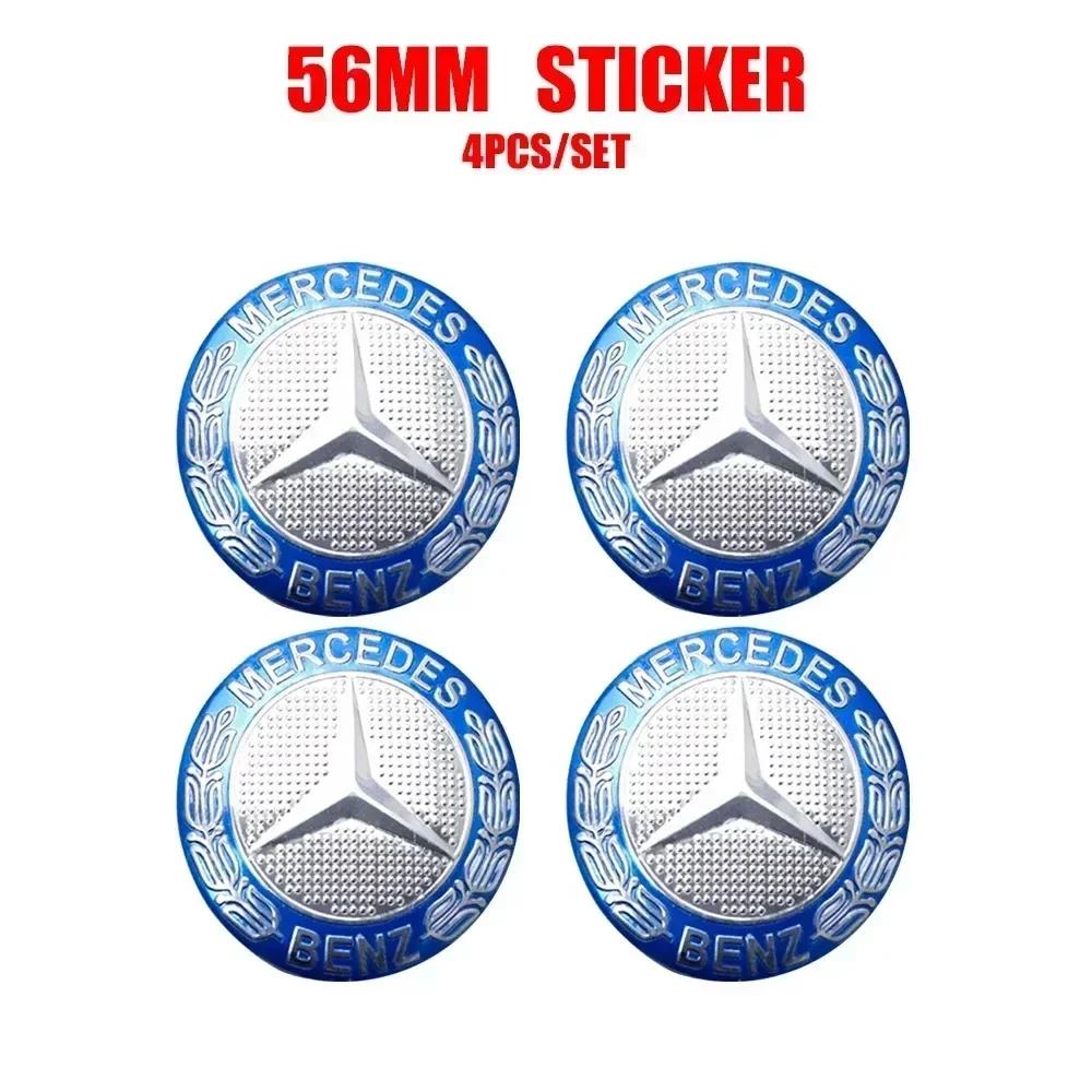 4Pcs 56mm Car Logo Wheel Hub Cap Stickers Aluminium Accessories For Mercedes Benz Amg W205 W211 W204 W212 W213 W203 W176 W221
