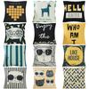 45x45cm Cartoon Cat Geometric Printed Sofa Cushion Cover Cotton Linen Home Living Room Decoration