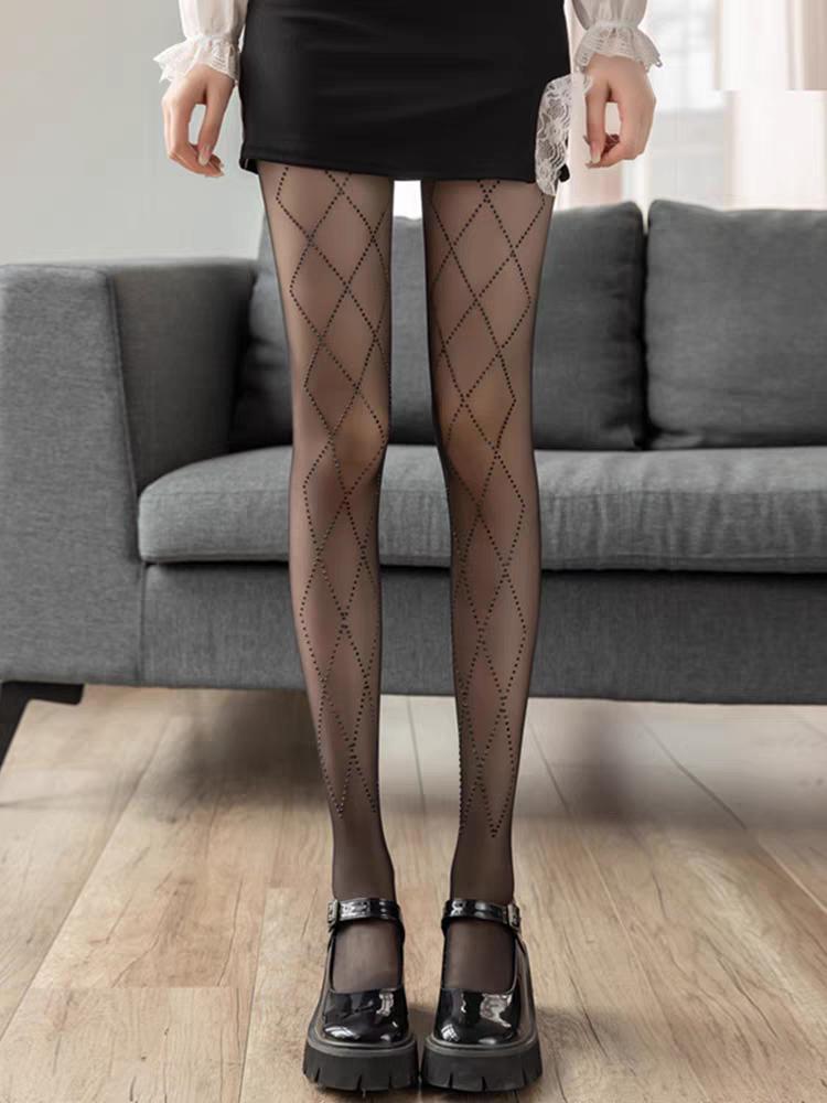 1 Pcs Rhombic White Rhinestone Decor Tights,Ultra-Thin Shiny Slim Fit Footed Black Pantyhose For Music Festival
