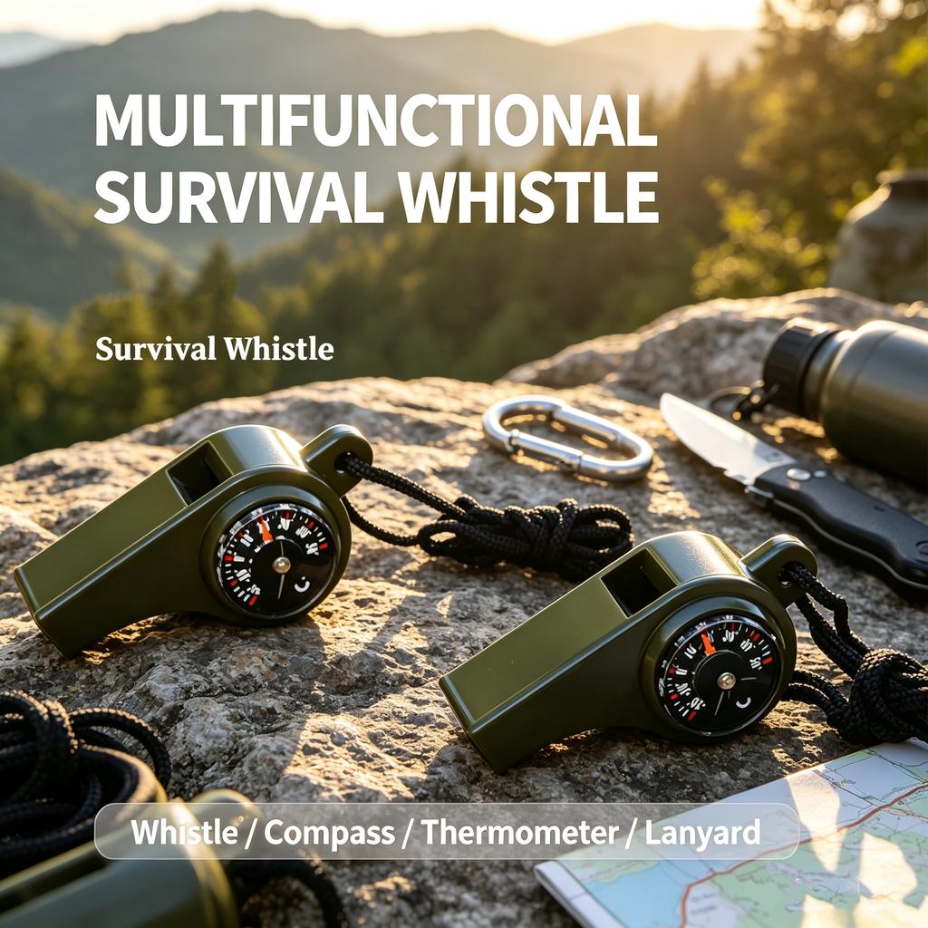 1in1 outdoor emergency whistle with compass, thermometer, outdoor whistle, convenient to carry suitable for camping and hiking
