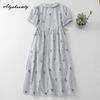 Abiti estivi Mori Girl giapponesi da donna midi dolci con colletto Peter Pan, vestito a quadri con stampa floreale, con tasche, vestito vintage elegante e femminile