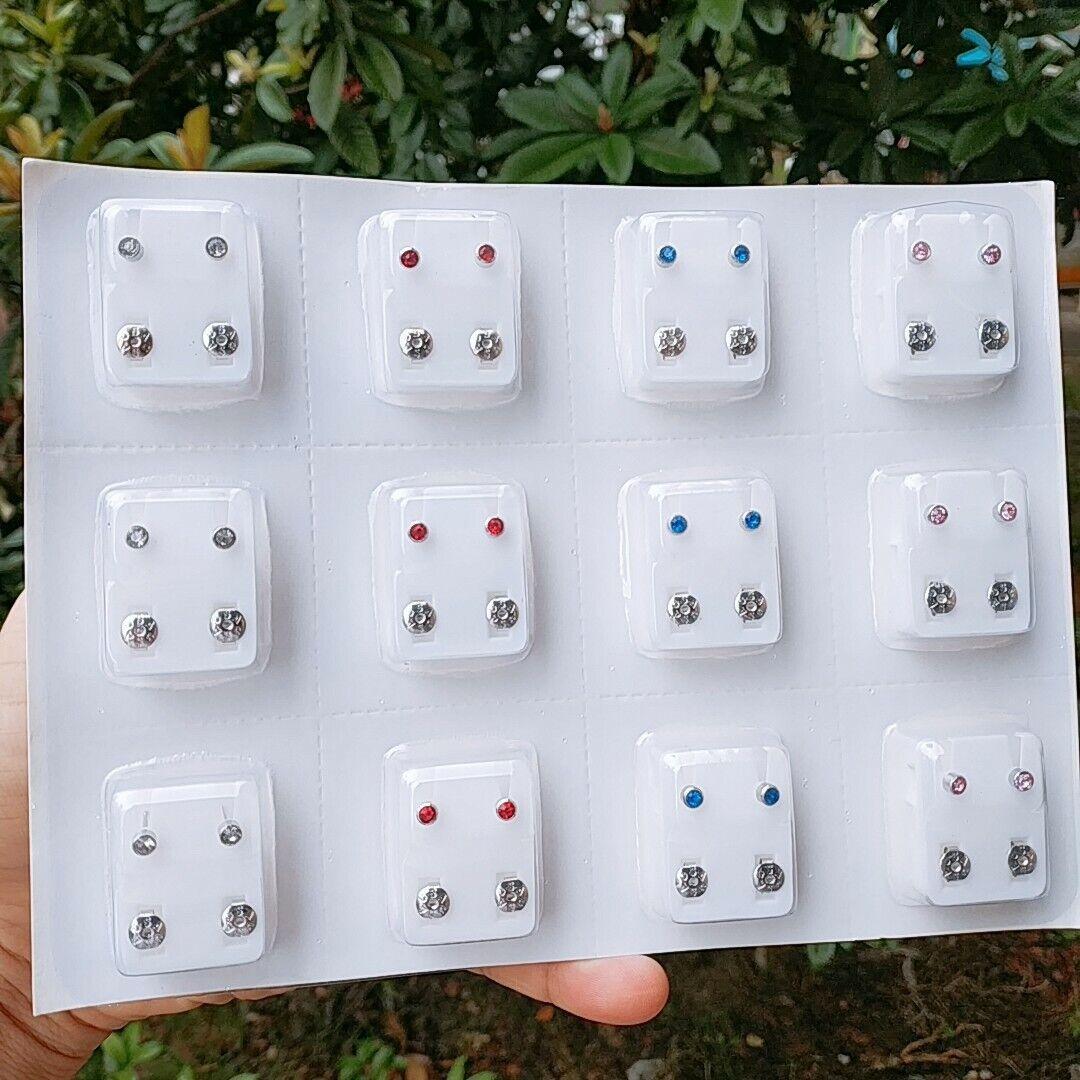 

12 пар 3 мм ювелирных изделий для пирсинга ушей, мини-золотые, серебряные многоцветные серьги-гвоздики с фианитом, набор для женщин серебряный