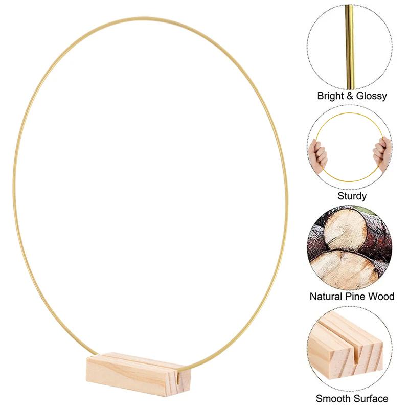 

Кольцо-обруч из золотого металла с деревянной основой для украшения центрального стола на свадьбу, искусственная цветочная гирлянда, венок своими руками