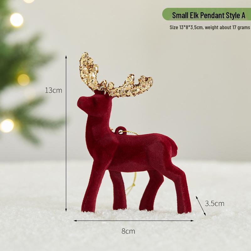 Red Flocked Sequin Elk Holiday Ornament for Desktop or Store Display