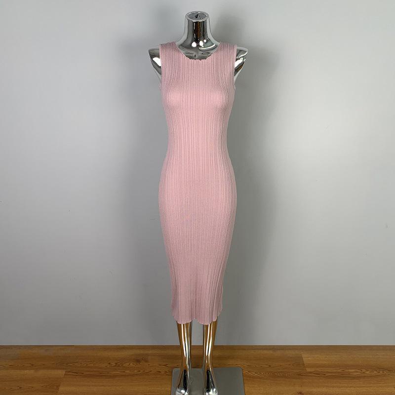 Korean Dongdaemun Slimming Feminine Knit Sleeveless Dress One Size розовый