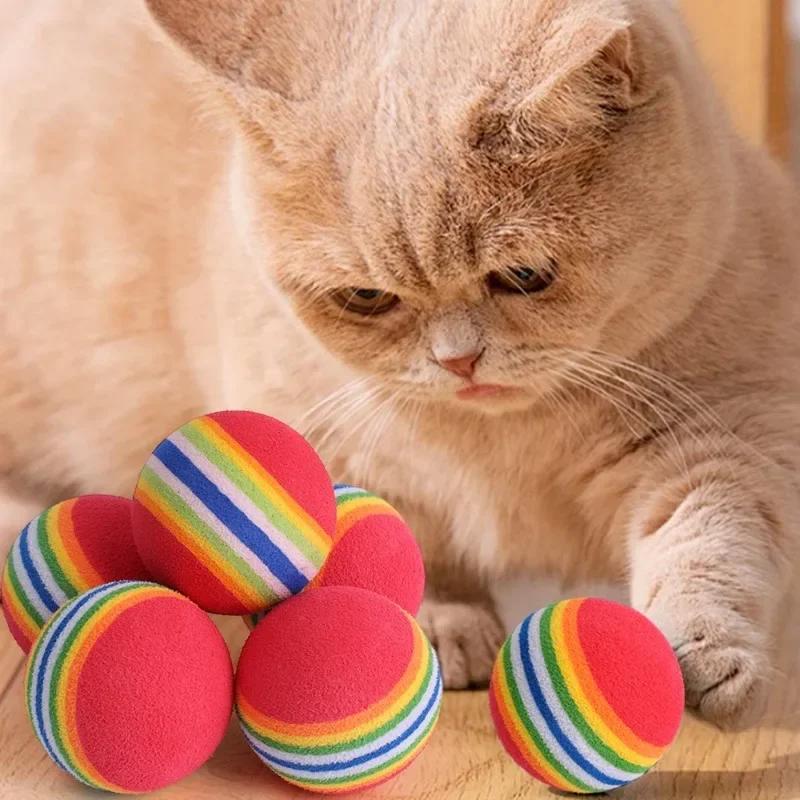 100/10 PIEZAS Pelotas de Juguete para Mascotas Interactivas Arcoíris Bolas de EVA Juguetes de Entrenamiento para Gatos Perros Bolas Suaves de Salto Automático Suministros para Jugar Mascotas