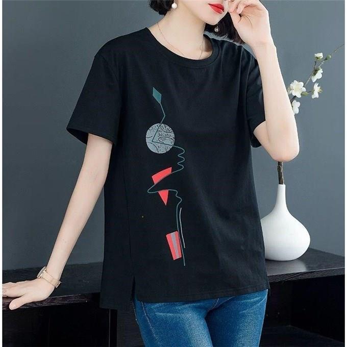 

Long-sleeved t-shirt women s spring and autumn new large-size outerwear top printed autumn clothes bottoming shirt M