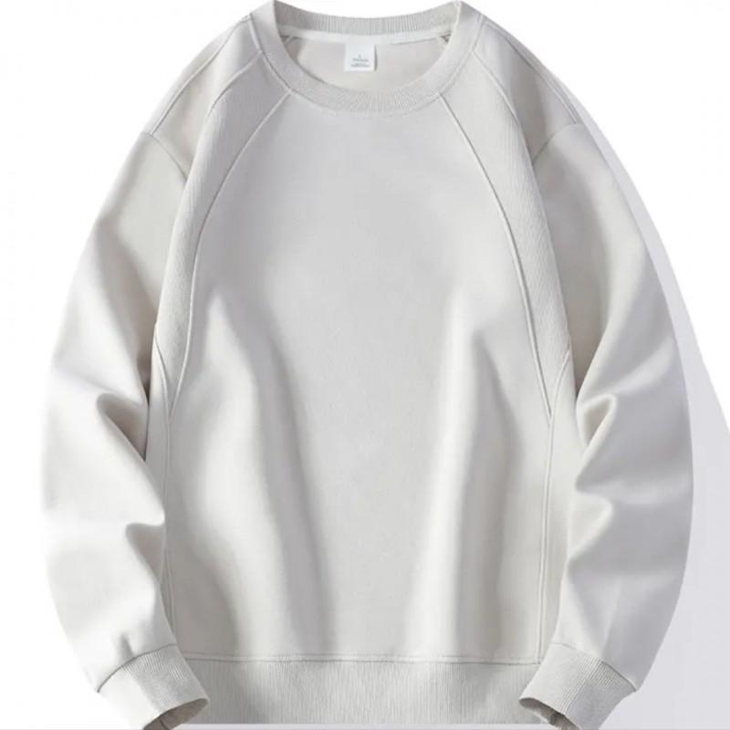 Mens Winter Fleece Sweatshirt Round Neck Loose Fit Solid Color Casual Top