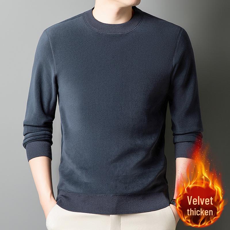 Men's Winter Fleece Thicken Hoodie - Round Neck, Plus Velvet, Long Sleeve Base Layer Sweater
