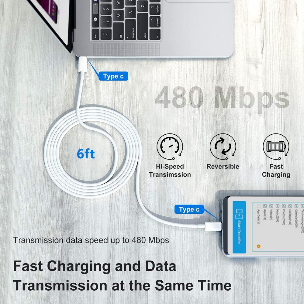 60W PD Type c to c Cable Charging for iPhone for Ios Cable Usb c to c Fast Charging Data Cable