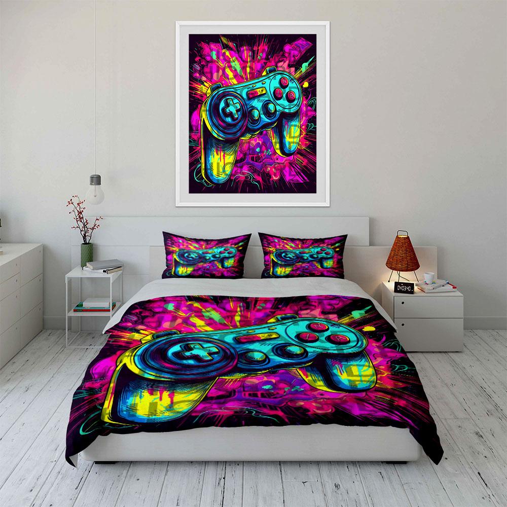 "Retro Game Controller Bedding" Bedding Duvet Cover Set Duvet Cover Pillowcases (1 * Duvet Cover 2 * Pillowcases, Without Duvet Insert)