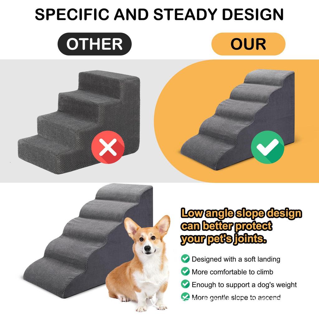 Removable, Washable Non-Slip Pet Stairs for Beds - Sponge Ramp for Dogs