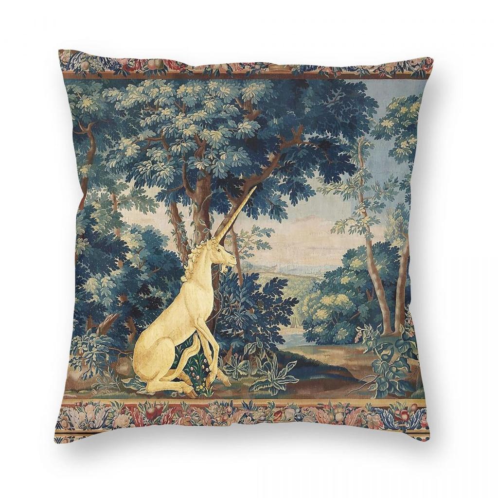 Unicorn In Greenery Trees Square Pillowcase Polyester Linen Velvet Printed Decorative Pillow Case Sofa Seater Cushion Case
