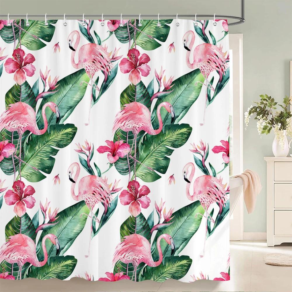 Tropical Plants Animals Bathroom Curtains Green Leaf Plant Waterproof Polyester Shower Curtain Nordic Home Bath Room Decoration