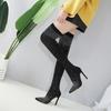 Mode Sommer Kniestiefel Luxus Frau Schuhe Strass Spitzschuh Sexy High Heels Plus Größe 43 Oberschenkel Hohe Socken Botas De Mujer