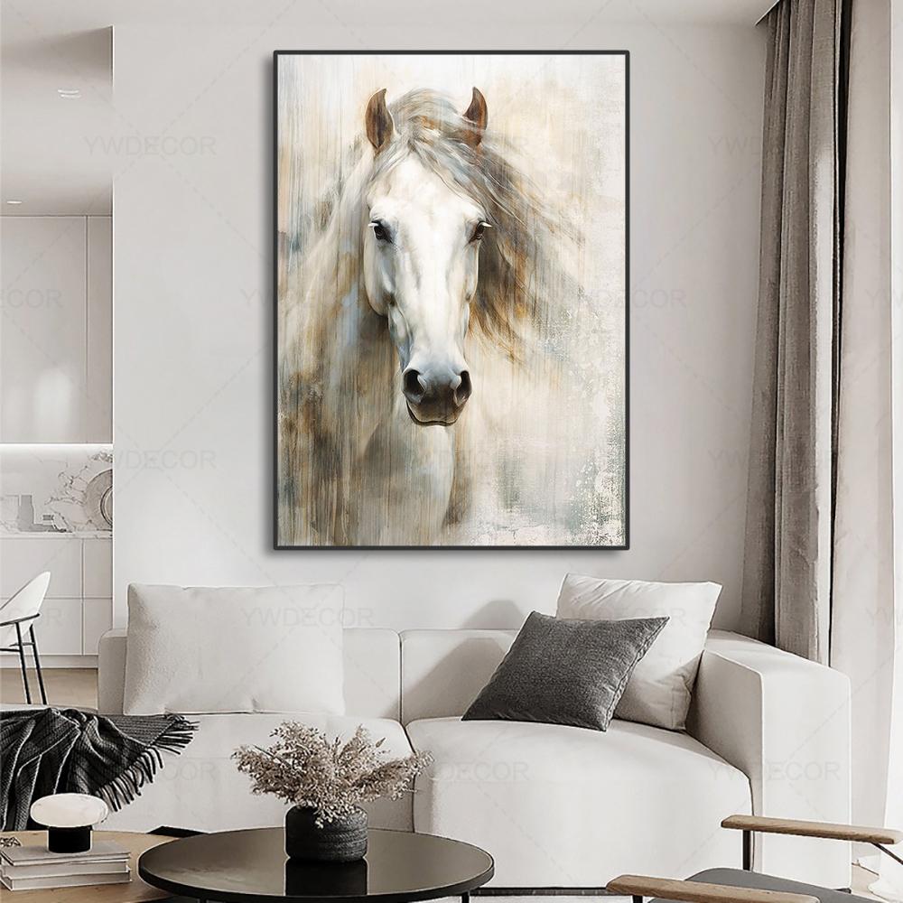 Abstarct White Horse Posters Canvas Prints Animal Painting Wall Art Picture for Living Room Modern Home Decoration NO FRAME