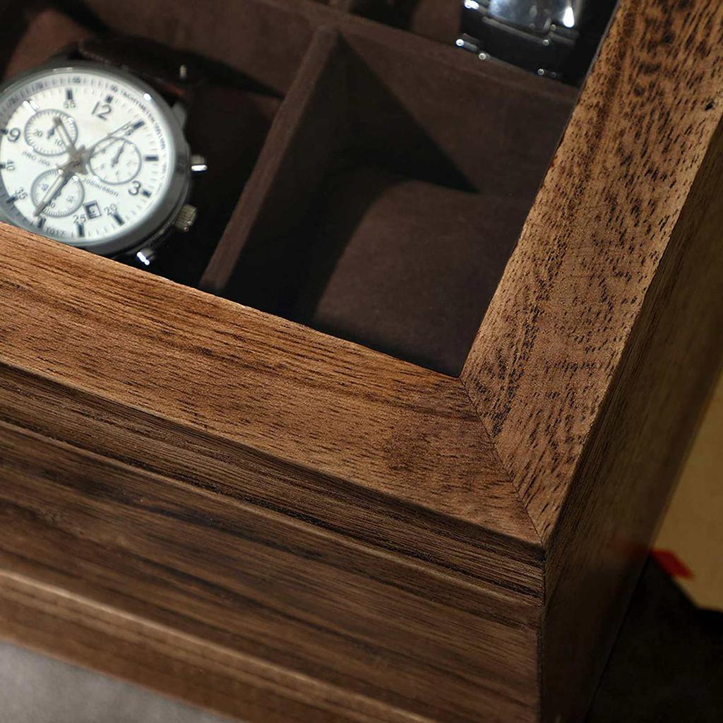 SONGMICS Watch Box with 8 Slots, 2-Tier Wood Watch Case with Large Glass Lid, Watch Pillows, Velvet Lining, Jewellery Box, Gift for Loved Ones