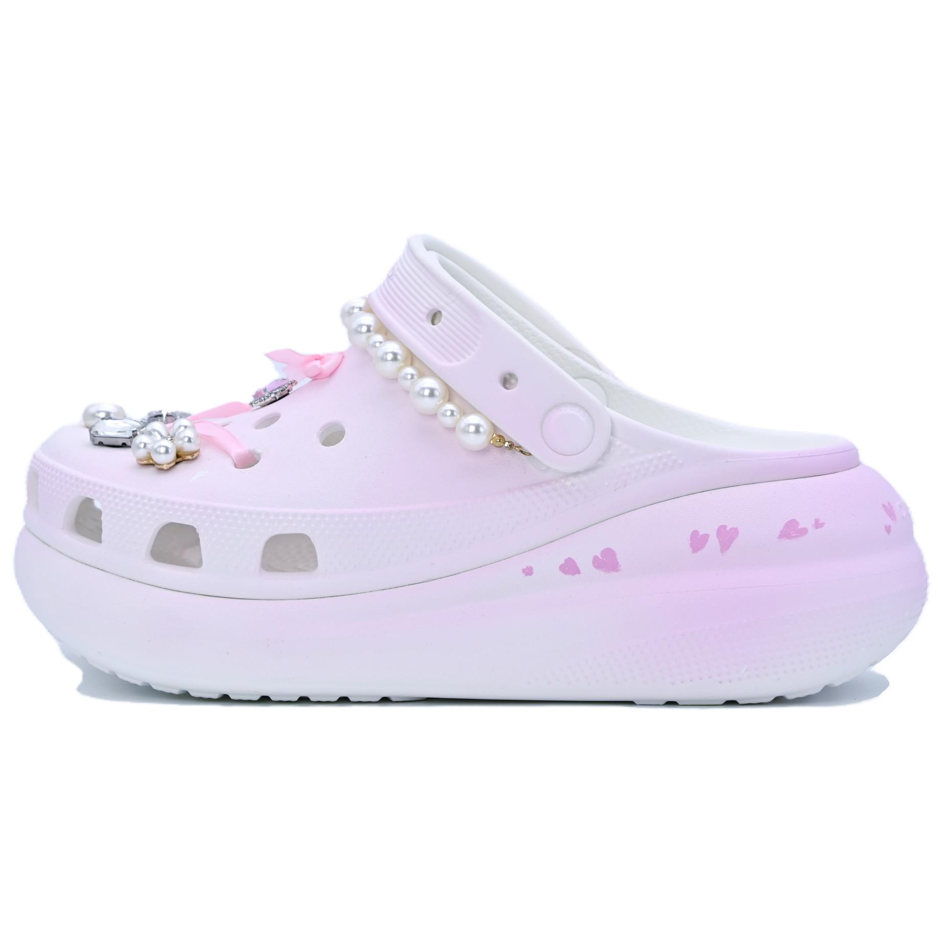 

Crocs Crush Clog Sweetheart Princess EVA Exquisite Shine Versatile Hole Shoes Unisex Pink and White 43-44