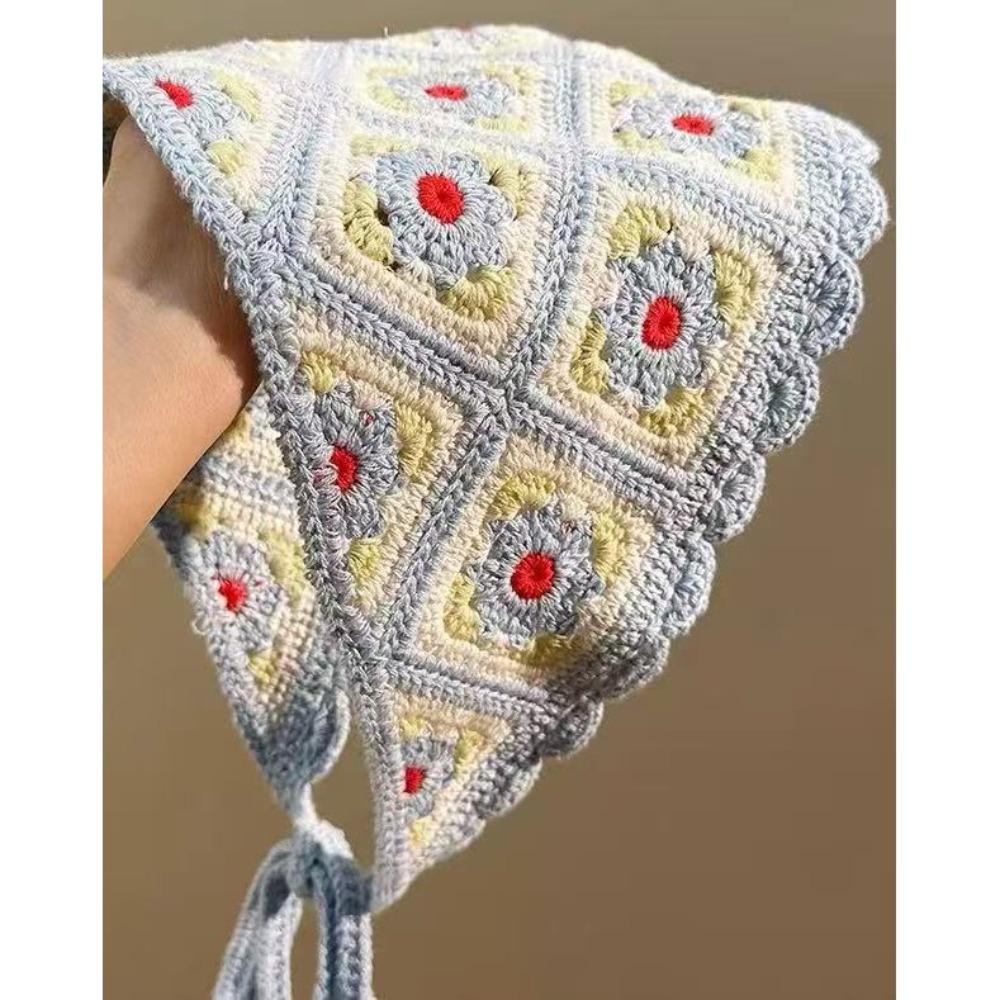 Knitted Triangle Headband Crochet Beach Vacation Headkerchief Sweet Girl Flower Headscarf