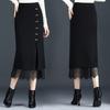 Single-breasted Lace Patchwork Sexy Skirt Women Fashion Solid Color Slim High Waist Skirts