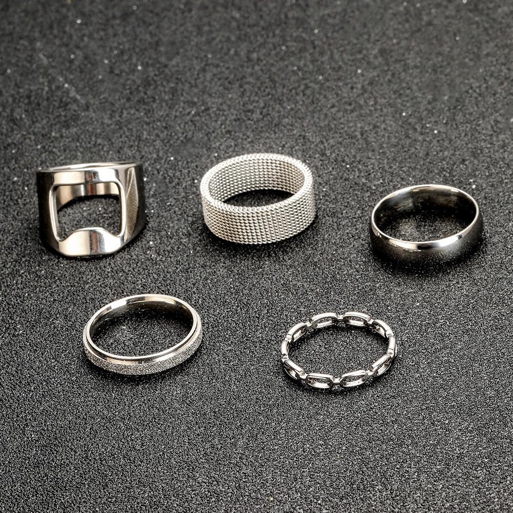 Stainless Steel Mesh Men's Titanium Ring Set - 5-Piece Fashion Collection
