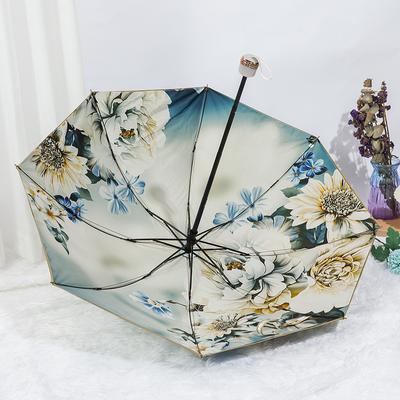 Regenschirm mit Vintage-Blumenmuster, sonnig und regnerisch, dreifach faltbar, Windständer, regenfest, Sonnenschutz, Sommerschirm