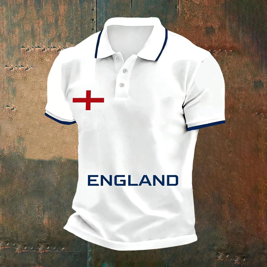 Camiseta Polo Clásica para Hombre con Estampado de Fútbol de Inglaterra Manga Corta Cuello de Botón Corte Casual Ropa de Fútbol para Aficionados