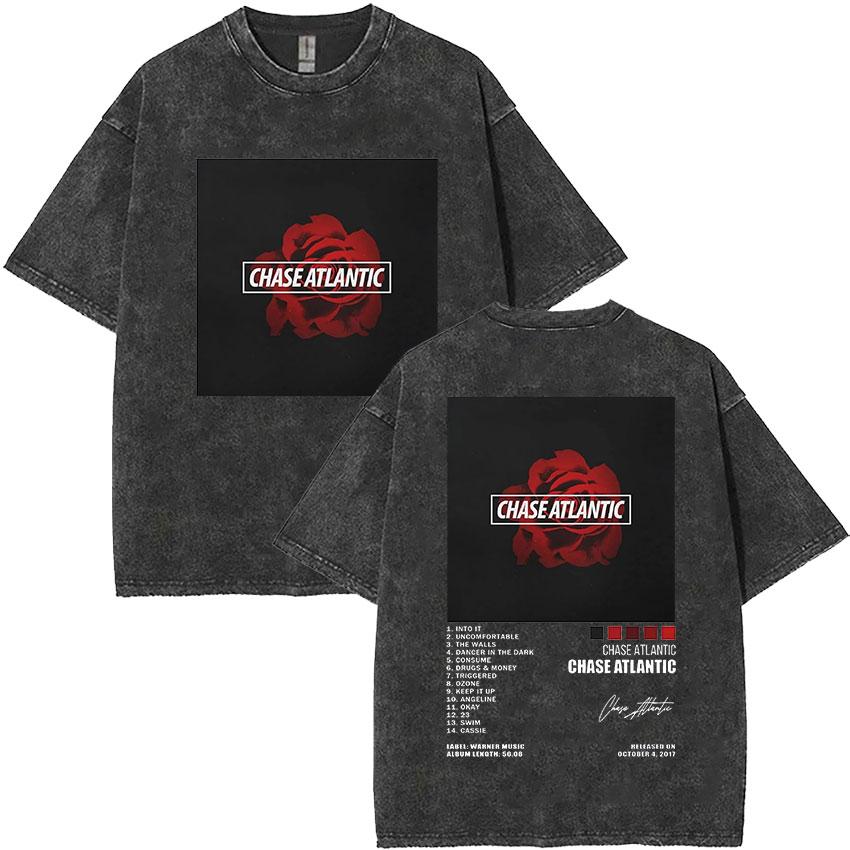 Chase Atlantic Ztraceni v Evropě a UK Turné 2025 Album Vintage Praná Pánská Hip Hop Gotická Trička Streetwear s Krátkým Rukávem