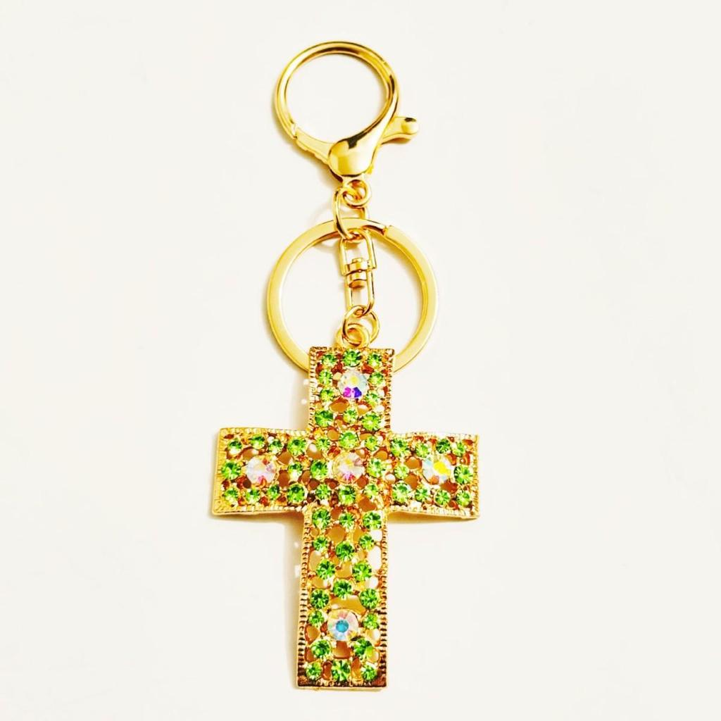 Rhinestone Cross Charm Keychain & Pendant - Vintage Style