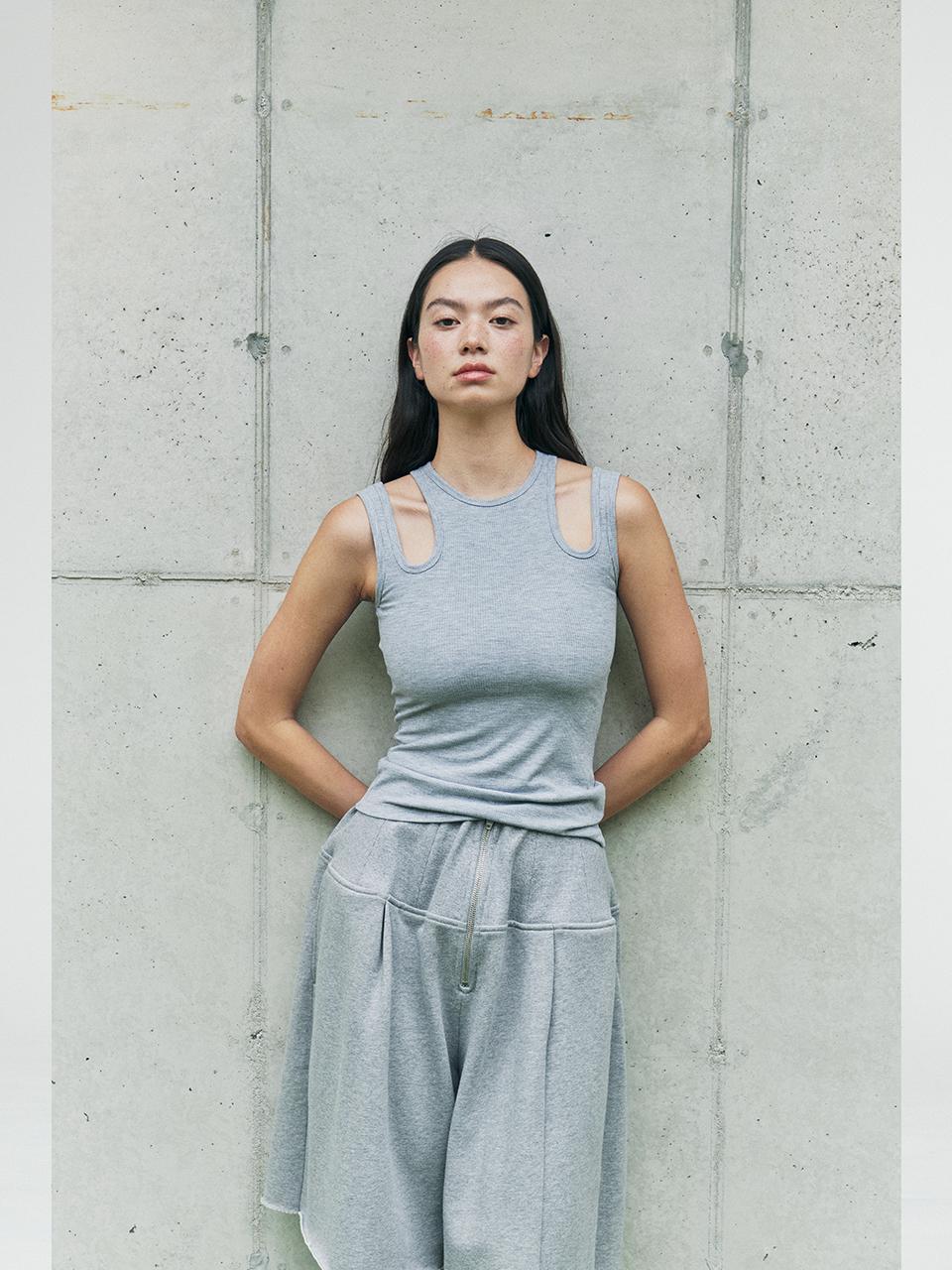 Reju Cutout Ribbed Tank Top - Grey Gray/S
