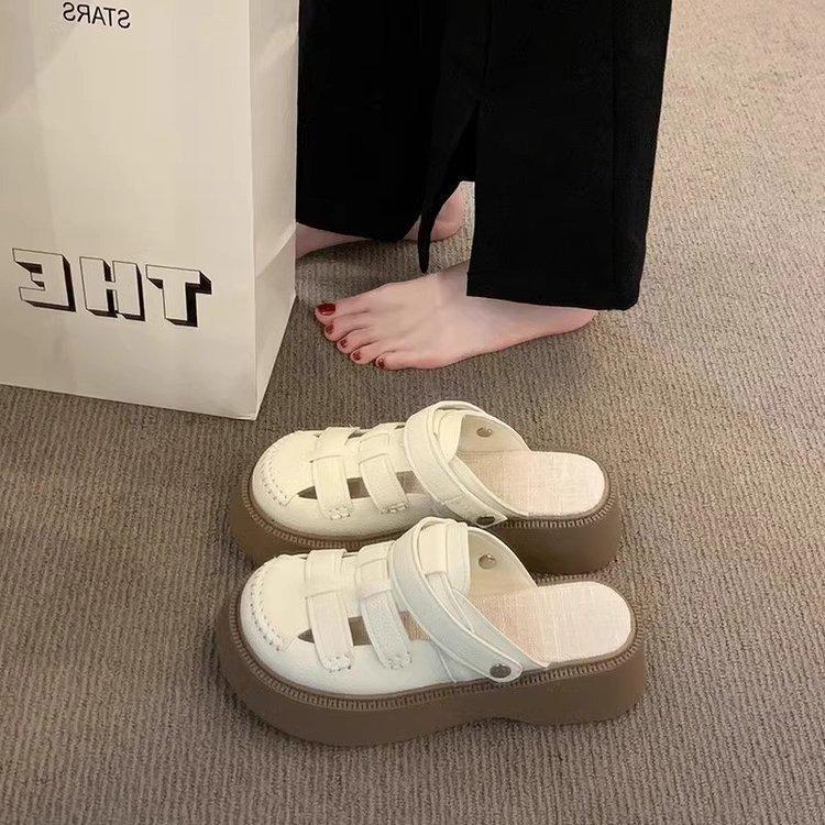 [Uncle Shoes] thick-soled Roman sandals women's summer two-wear bag head and half slippers 2025 new beach hole shoes