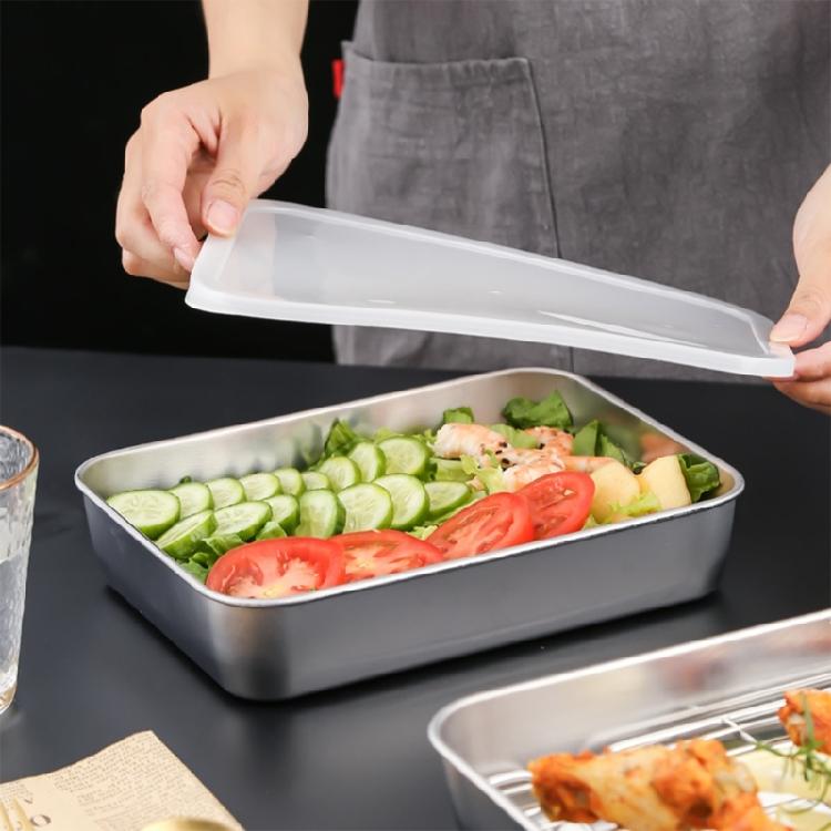 Kitchen BBQ Pan Plate Oven Rack Stainless Steel Baking Pan Dish With Cover for Baking And Refrigerator Organization