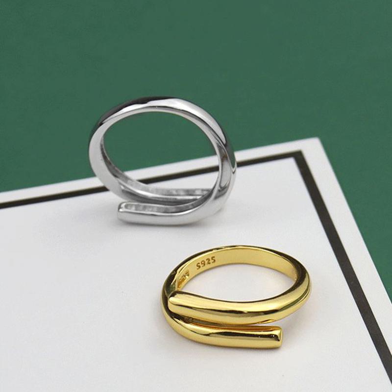 XIYANIKE Silver Color Double Layer Geometric Ring Female Charm Fashion Simple Opening Light Luxury Handmade Jewelry Gift