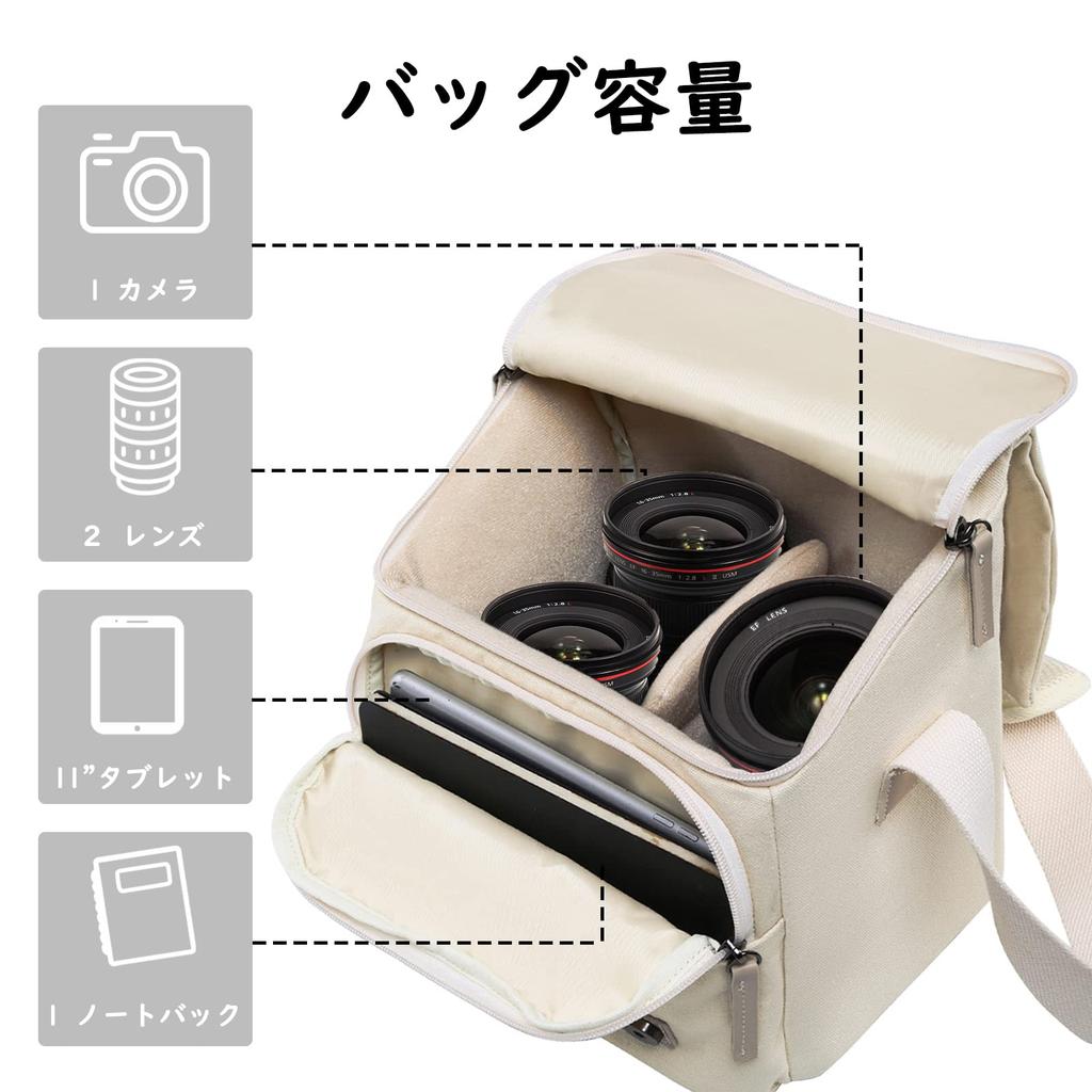 Cwatcun Camera Bag Shoulder Stylish Casual Canvas Material SLR Digital Camera (Beige, M)