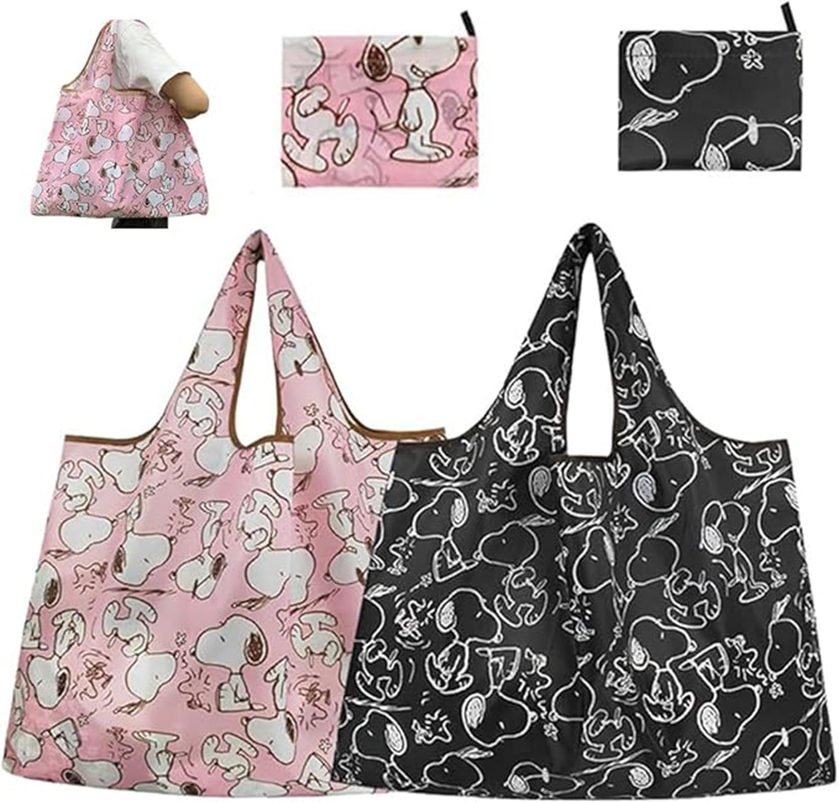 

[QPPQ] 2-piece set Snoopy bag, eco bag, cute, foldable, character, anime, cute, funny, washable, large capacity, shopping bag, lightweight, stylish,