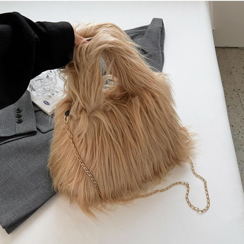 Yogodlns Měkký plyš Dámské Zimní Teplé Tašky přes rameno Móda Candy Barva Řetízková taška Crossbody Telefon Peněženka a kabelky