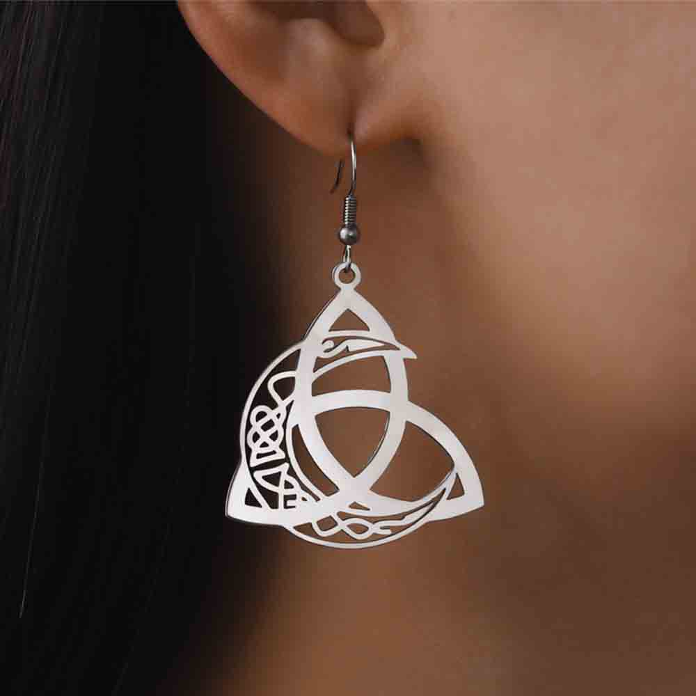 My Shape Crescent Moon Celtics Knot Drop Earrings for Women Stainless Steel Irish Knot Witch Knot Dangle Earrings Jewelry Gifts