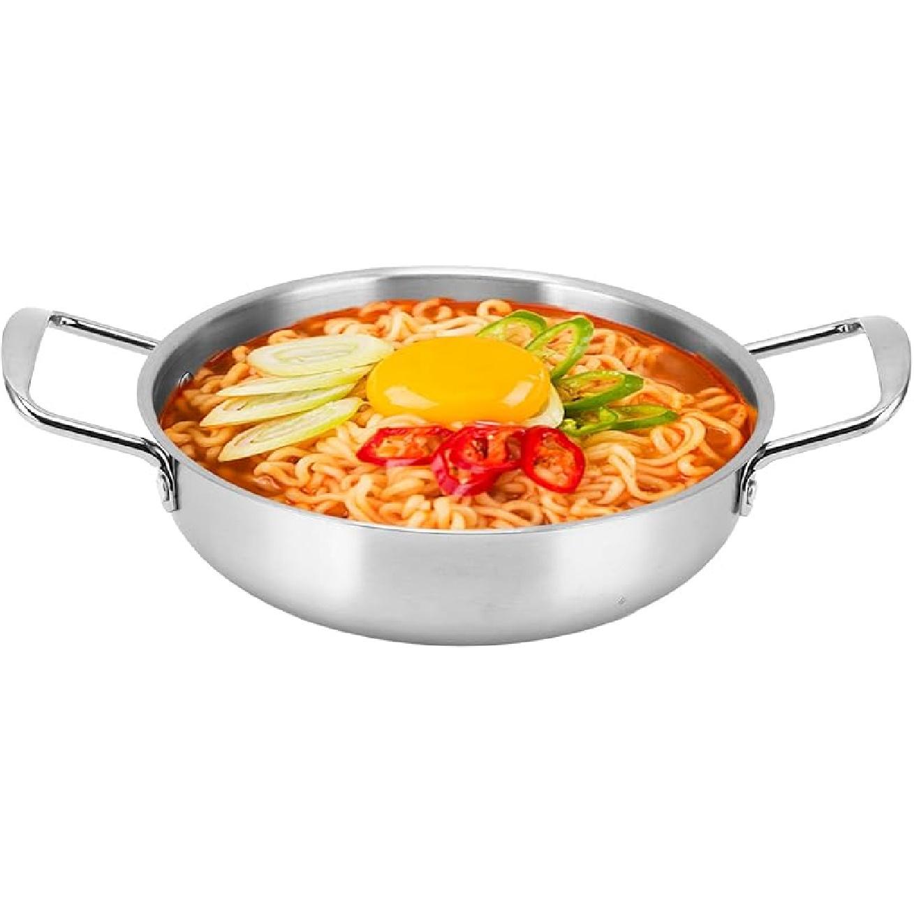 Korea Noodle Pot, Fast Heating Stainless Steel Ramen Cooking Stockpot,Binaural Pasta Pots Kitchen Cookware for Paghetti Soup Porridge Noodle(20cm) 18cm