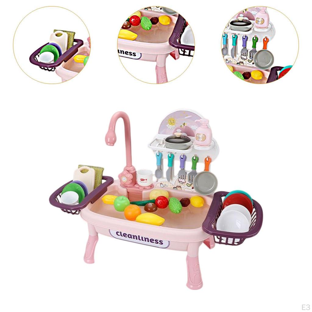 Play Sink Toy Automatic Water Cycle System with Faucet Children Electric Dishwasher Playing for