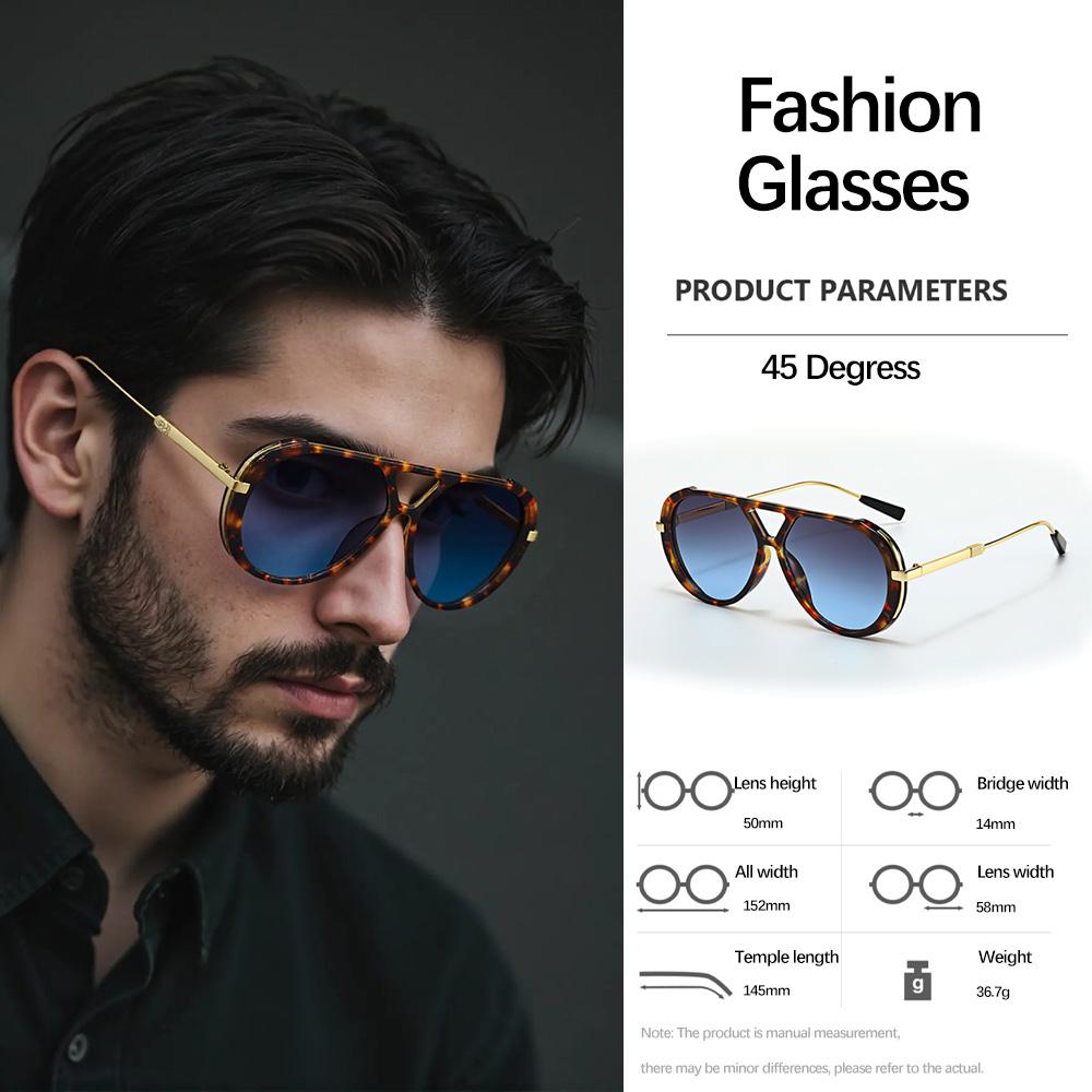 New Retro Vintage Sunglasses For Men Light Luxury Metal Frame Gradient Lens Trendy UV400 Protection