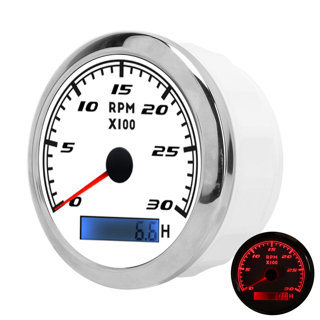 85mm Pointer Tachometer RPM Tacho Gauge IP67 Stainless Steel Universal for Car Boat MarineWhite
