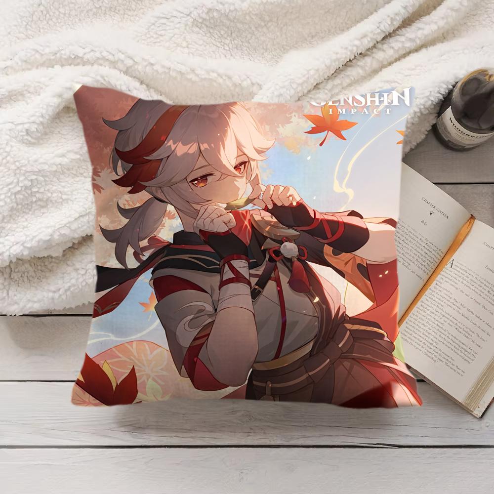 Kaedehara Kazuha Genshin Impact Cushion Cover Silky Short Plush Invisible Zipper Dustproof Sofa Pillow Case For Home Decor