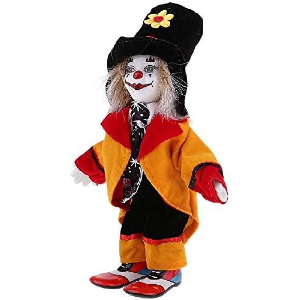 Taotenish Clown Doll Porcelain Clown Model Porcelain Doll Circus Props Delicate Arts Crafts for Home Decoration Desk Ornaments 18cm