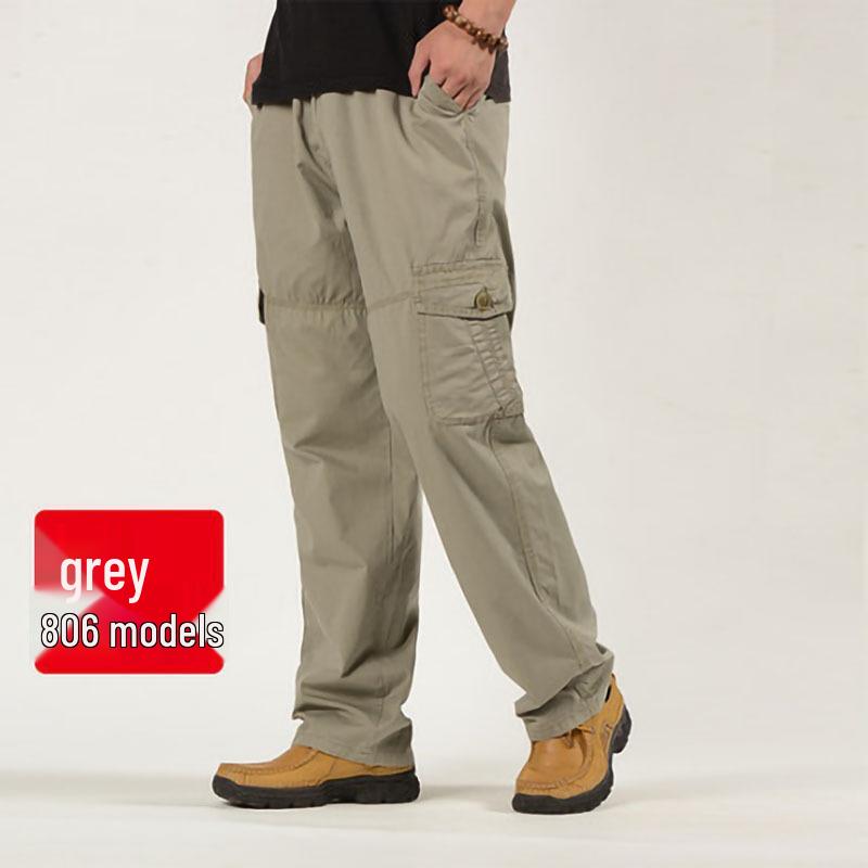 Men's Spring Elastic Waist Work Pants - Straight Leg, Loose Fit, Plus Size, Casual Long Pants for Middle-Aged and Elderly