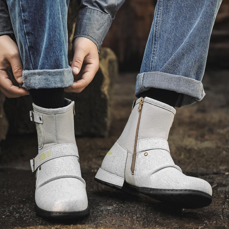 High Quality Men's Boots Retro Handmade Leather Boots Casual Ankle Booties Men Motorcycle Boots Punk Boot Western Cowboy Booties