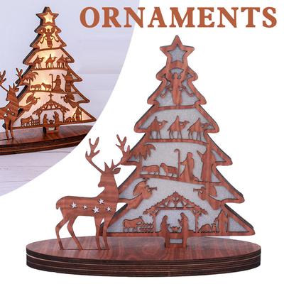 Easter Wooden Luminous Tree Nativitys Scene Ornament Holiday Handicraft Desktop Decor For Living Room