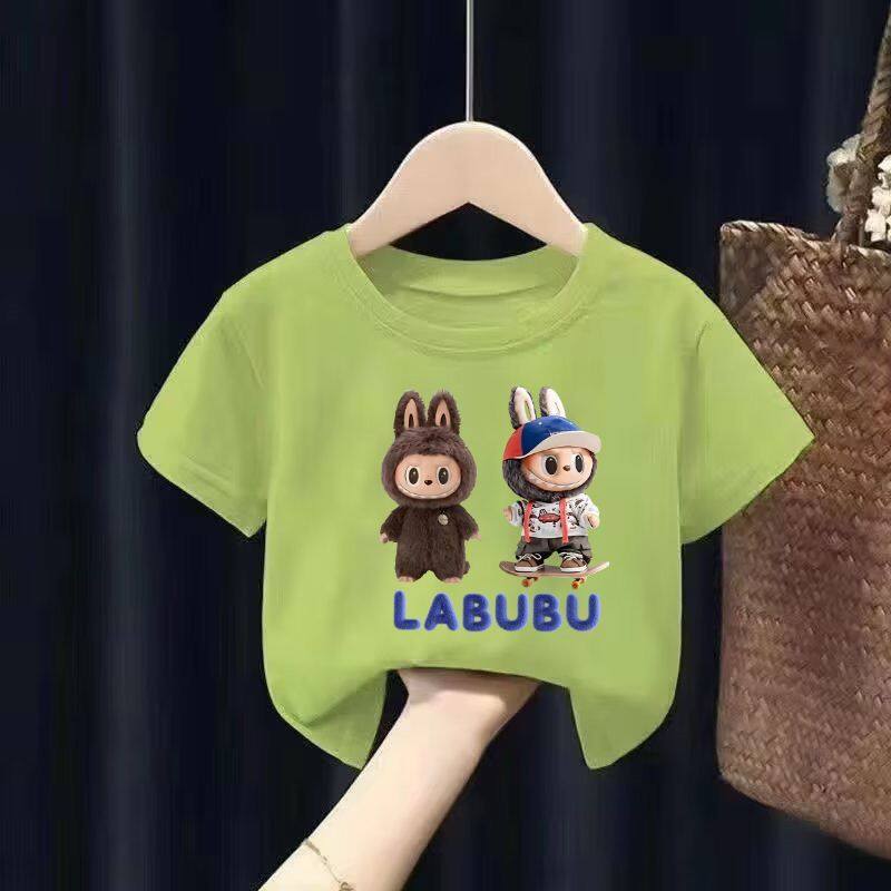 LABUBU Summer Fashion Cartoon Girl Short Sleeve Casual T-shirt Short Sleeve Outdoor Sports Children's Clothing