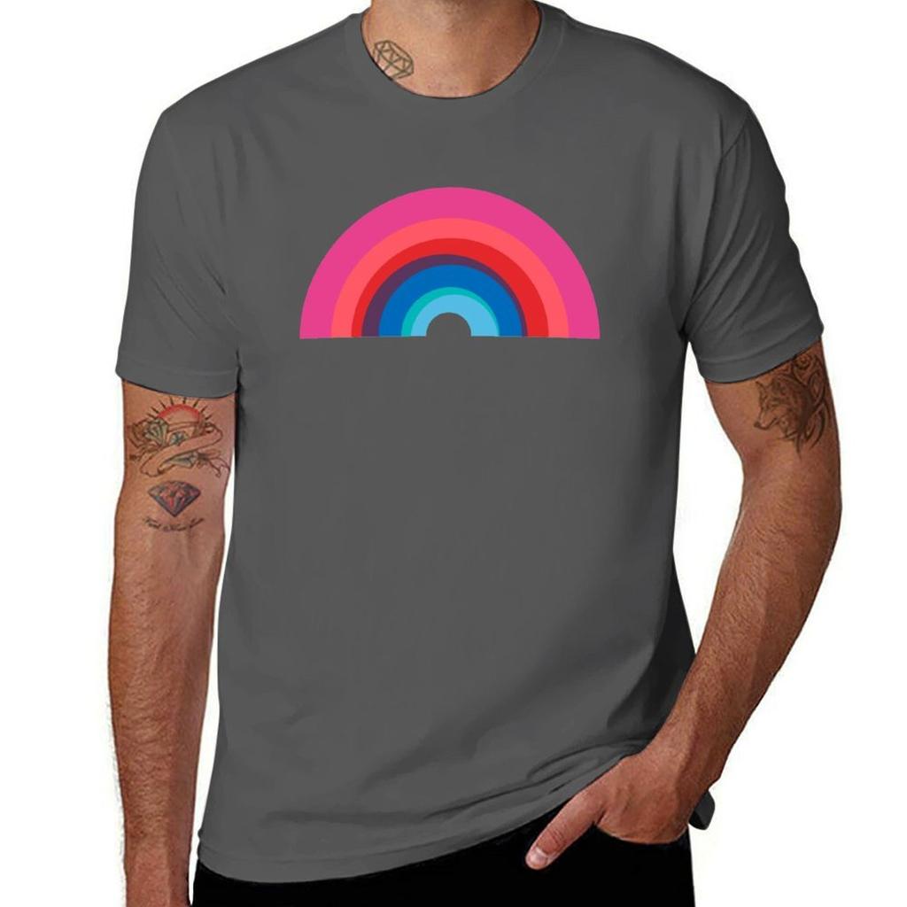 Illustrative Pattern Of Rainbows And Clouds Tshirt Plus Size Summer Short Sleeve Tshirt