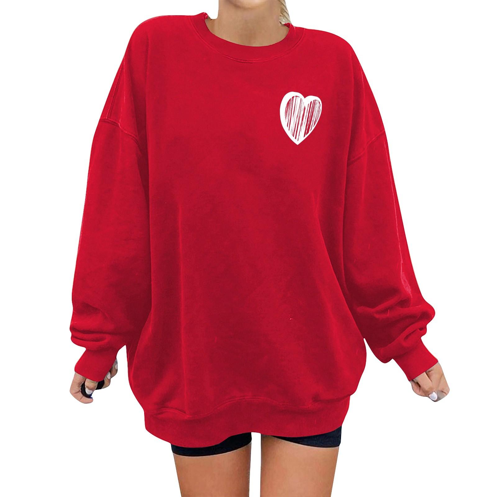 

Унисекс Пуловер с принтом сердца, круглым вырезом, заниженной линией плеч, длинными рукавами XL красный